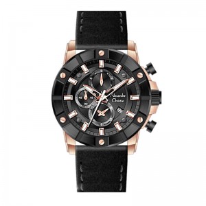 Alexandre Christie AC 6609 Rosegold Black Leather Man MCLBRBA